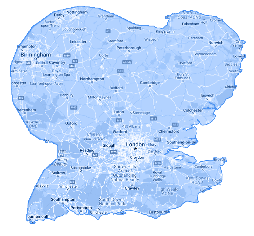 Map of London and the M25 area covered by Aquevo